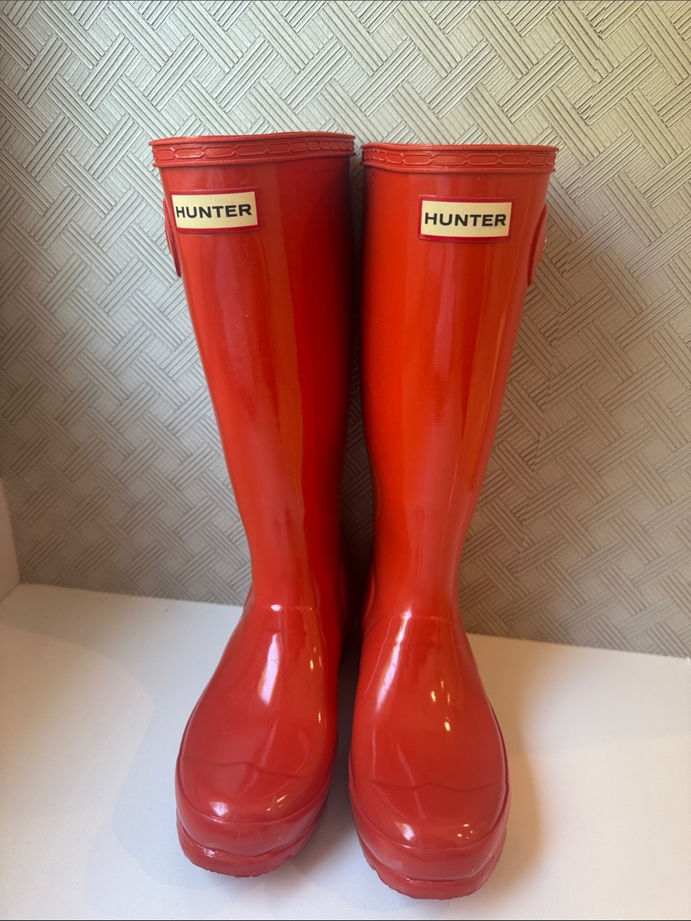 Hunter Glossy Red Knee-High Rain Boots kids size 4